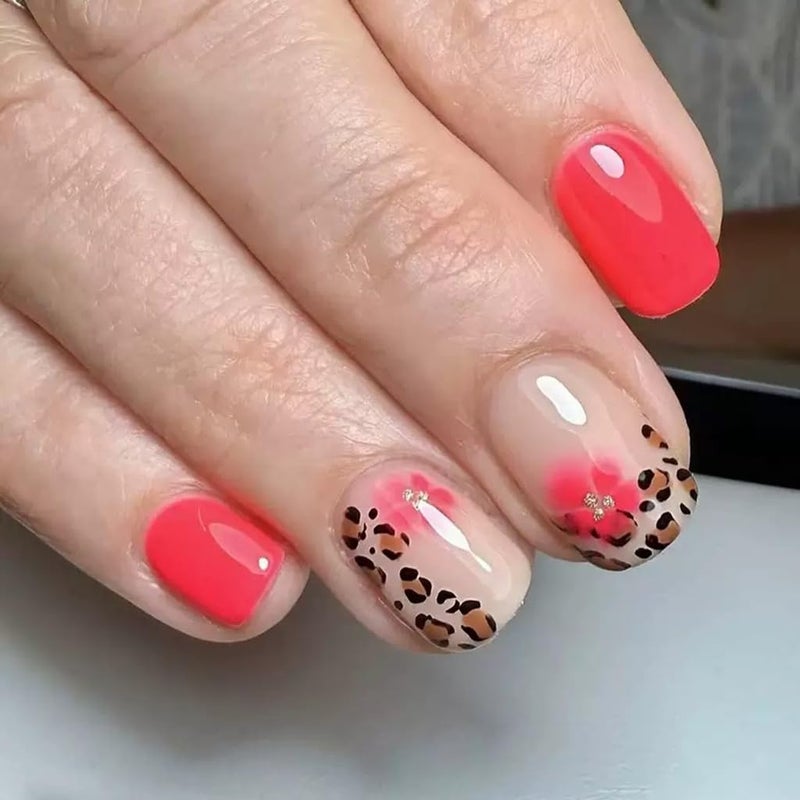 CTTHNBD 6 Packs (144 Pcs) Press on Nails Short Square, Almond Press on Nails, with Leopard Print Polka Dot Design French Tip Fake Nails for Women - 12 Sizes, 6Styles - Image 5